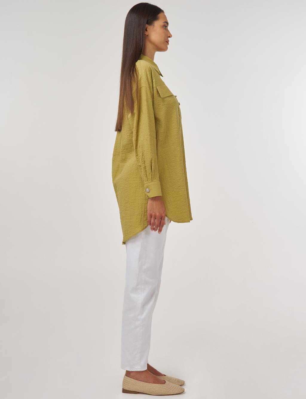Flap-Pocket Cotton Blouse Khaki