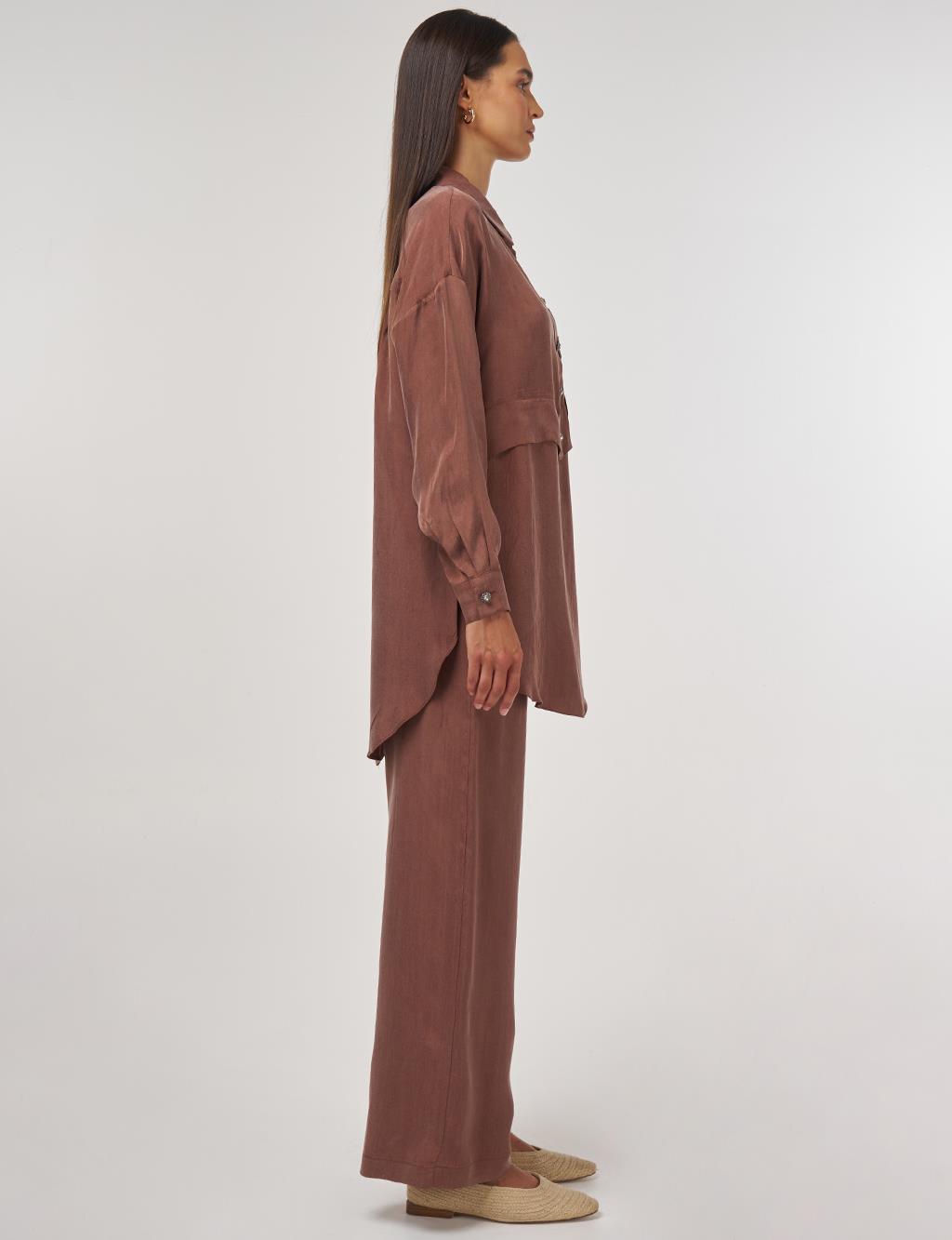 Embroidered Lyocell Two-Piece Set Brown