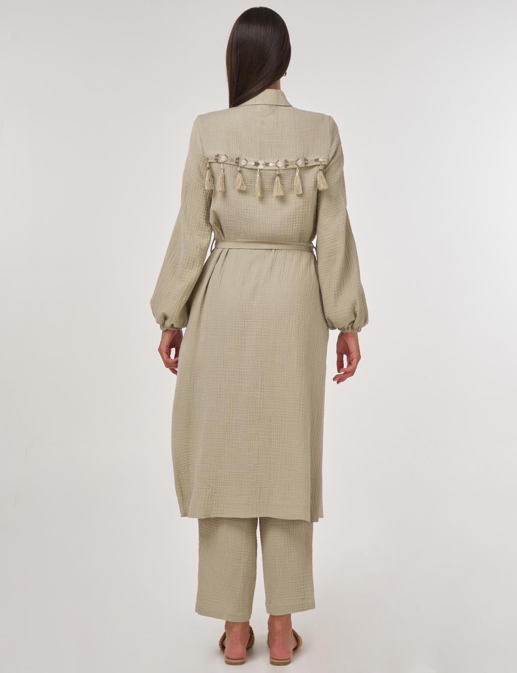 Püskül Detaylı Müslin İkili Takım Küf Yeşili