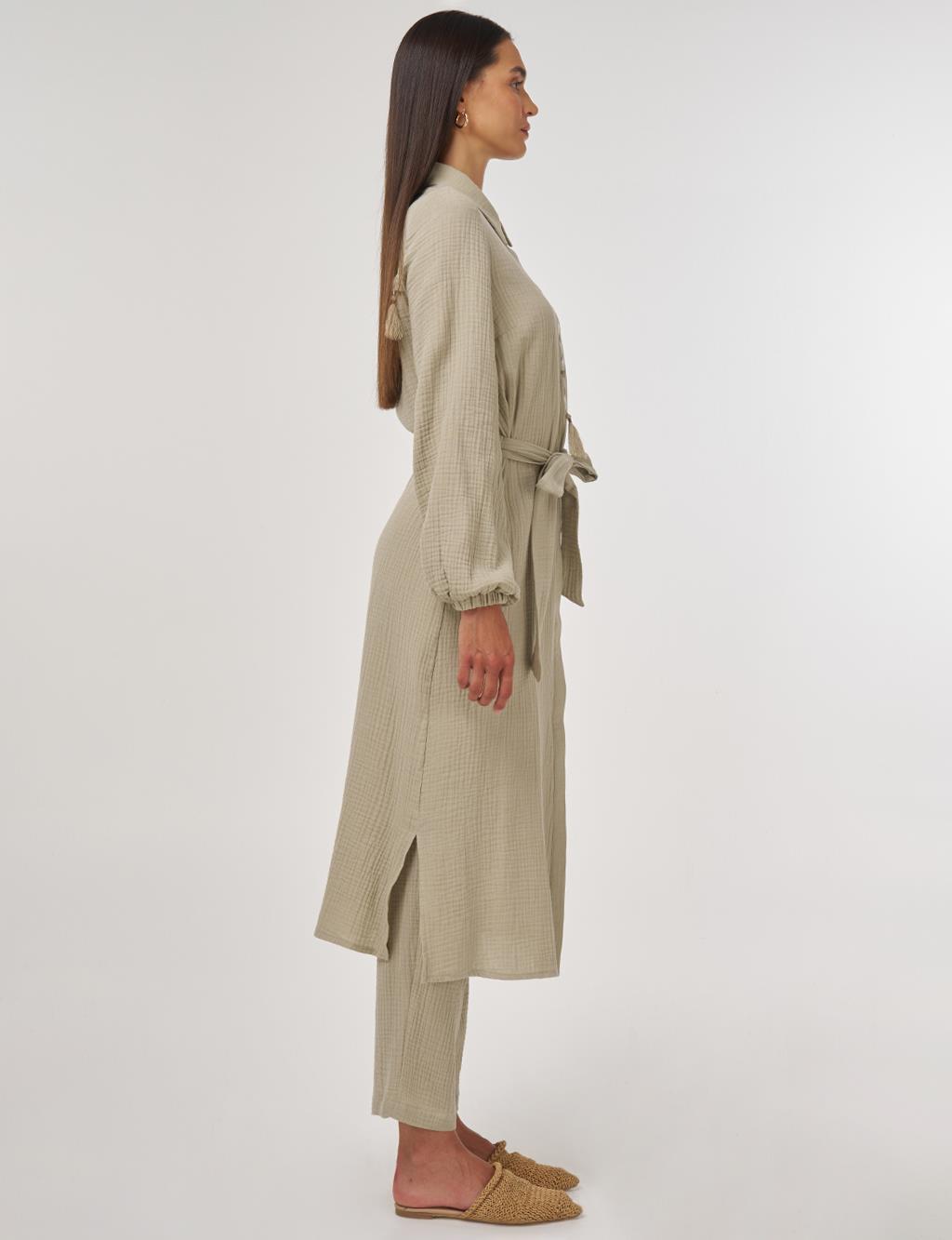 Püskül Detaylı Müslin İkili Takım Küf Yeşili