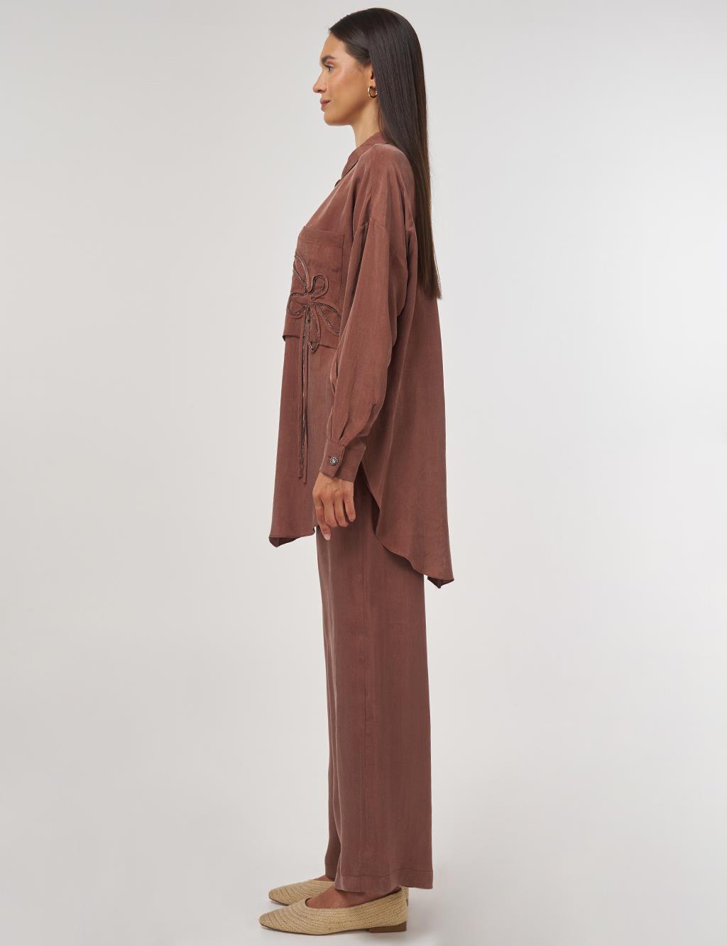 Embroidered Lyocell Two-Piece Set Brown