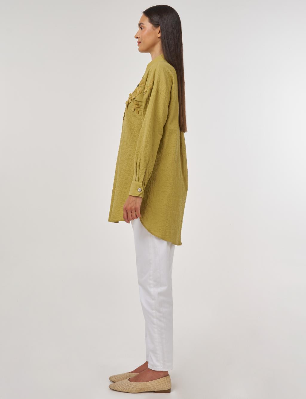 Flap-Pocket Cotton Blouse Khaki