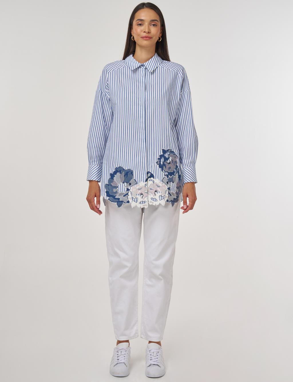 Embroidery-Appliquéd Cotton Tunic Indigo 