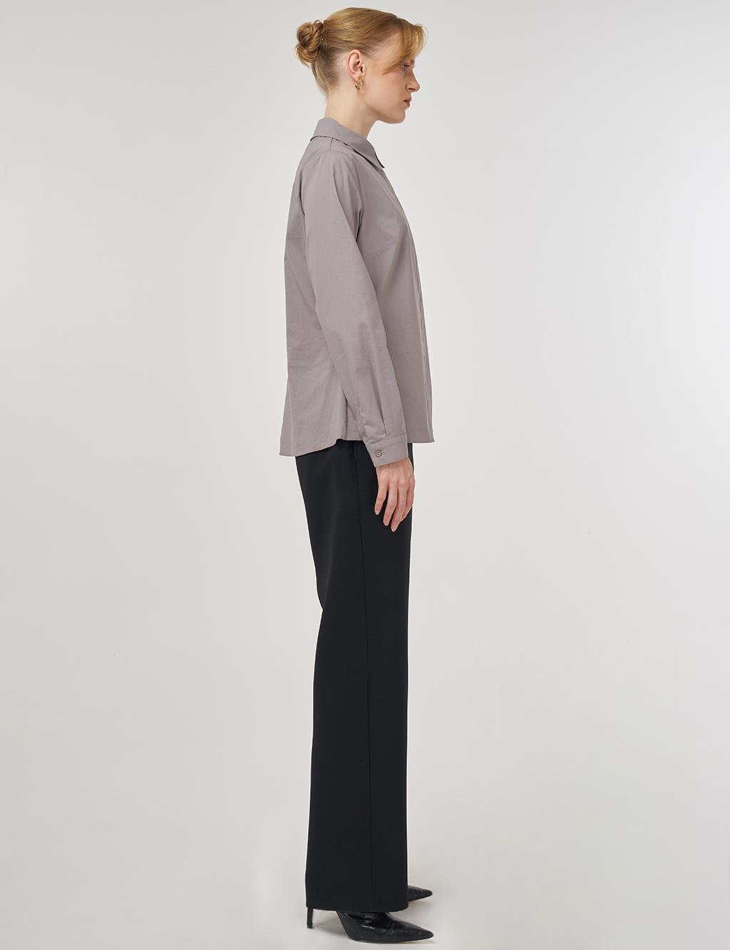 Shirt Collar Poplin Tunic in Light Grey