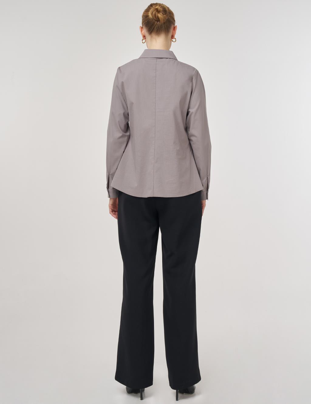 Shirt Collar Poplin Tunic in Light Grey