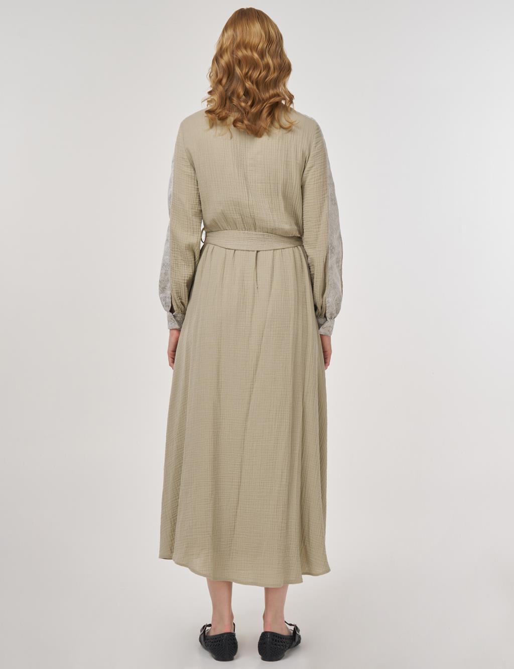 Jacquard-Trimmed Muslin Dress Moss Green