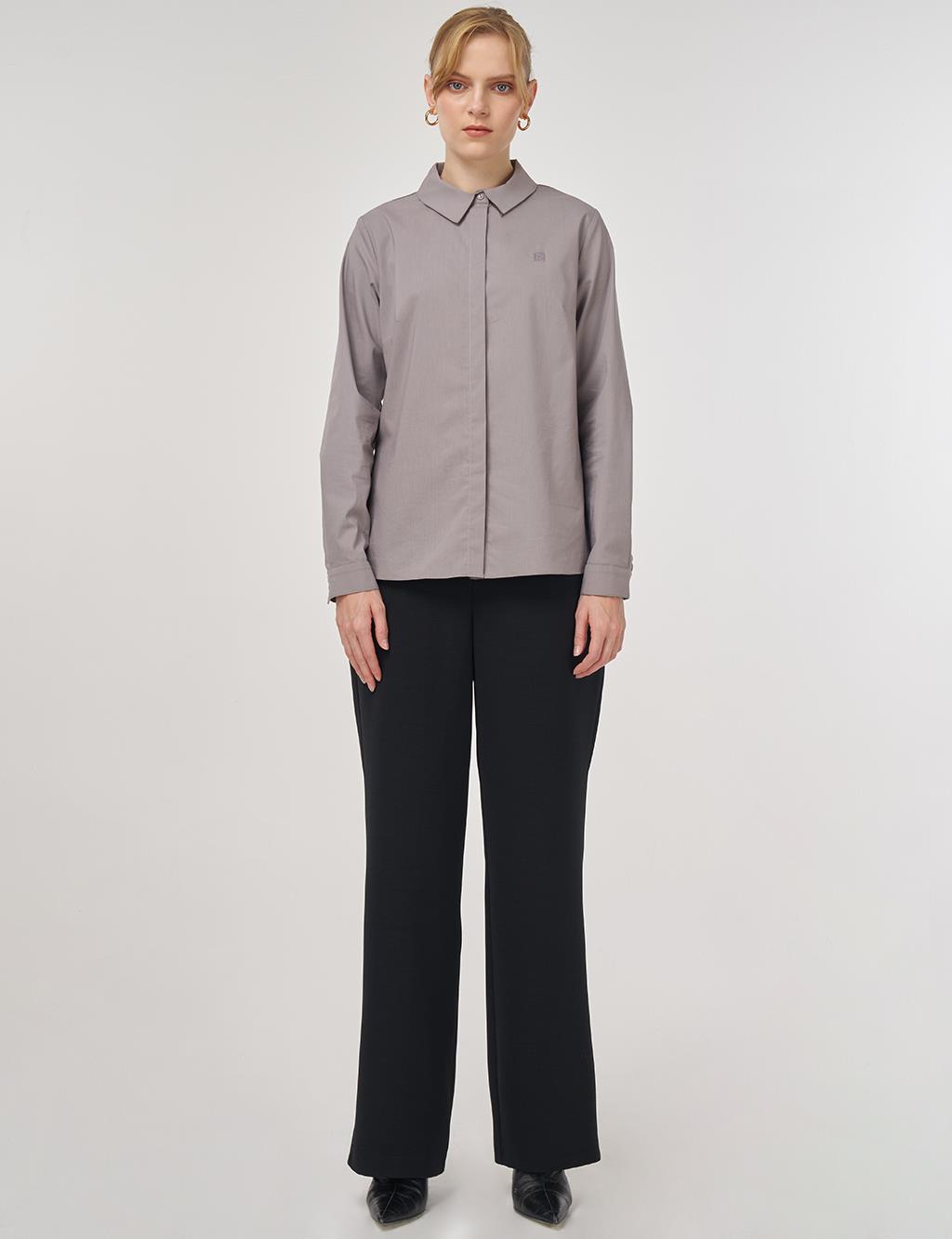 Shirt Collar Poplin Tunic in Light Grey