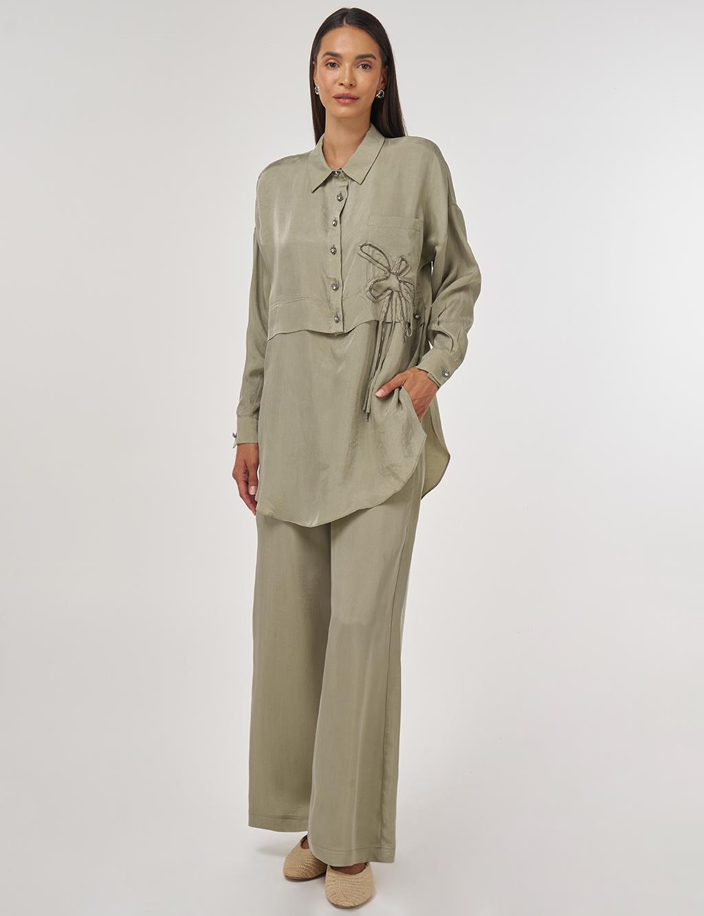 Embroidered Lyocell Two-Piece Set Moss Green