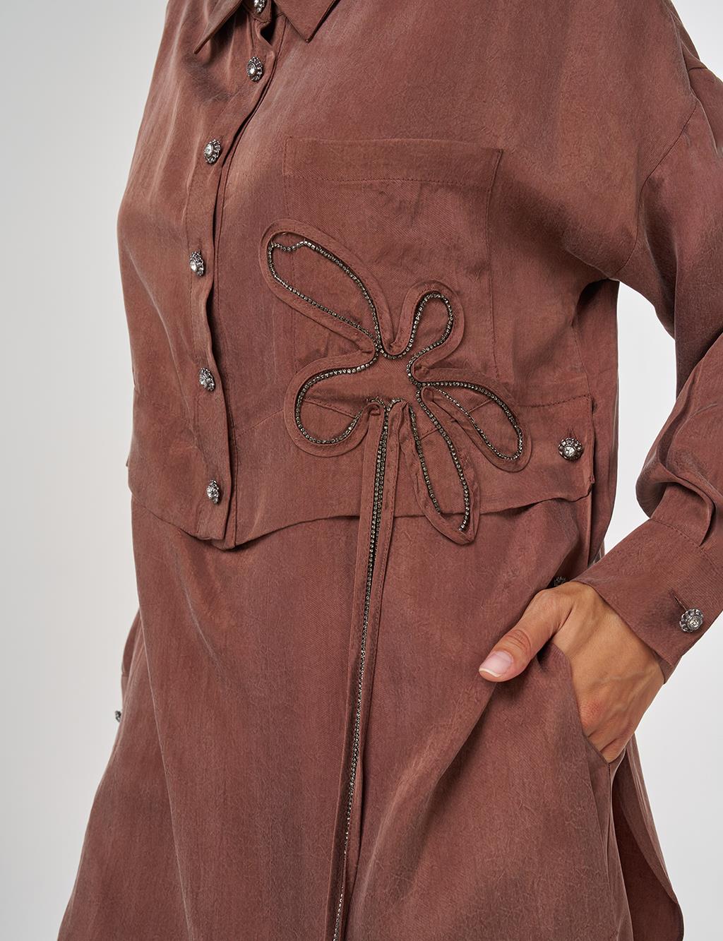 Embroidered Lyocell Two-Piece Set Brown