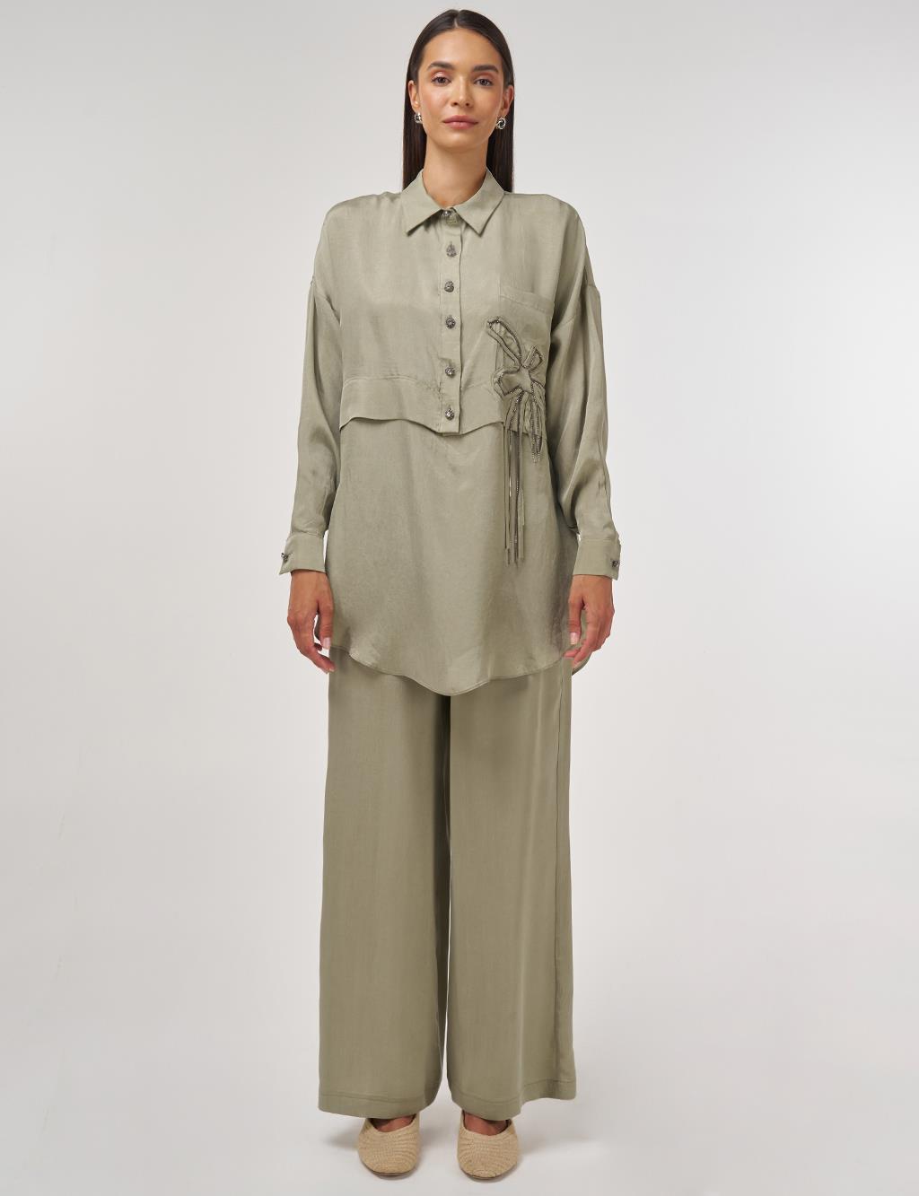 Embroidered Lyocell Two-Piece Set Moss Green