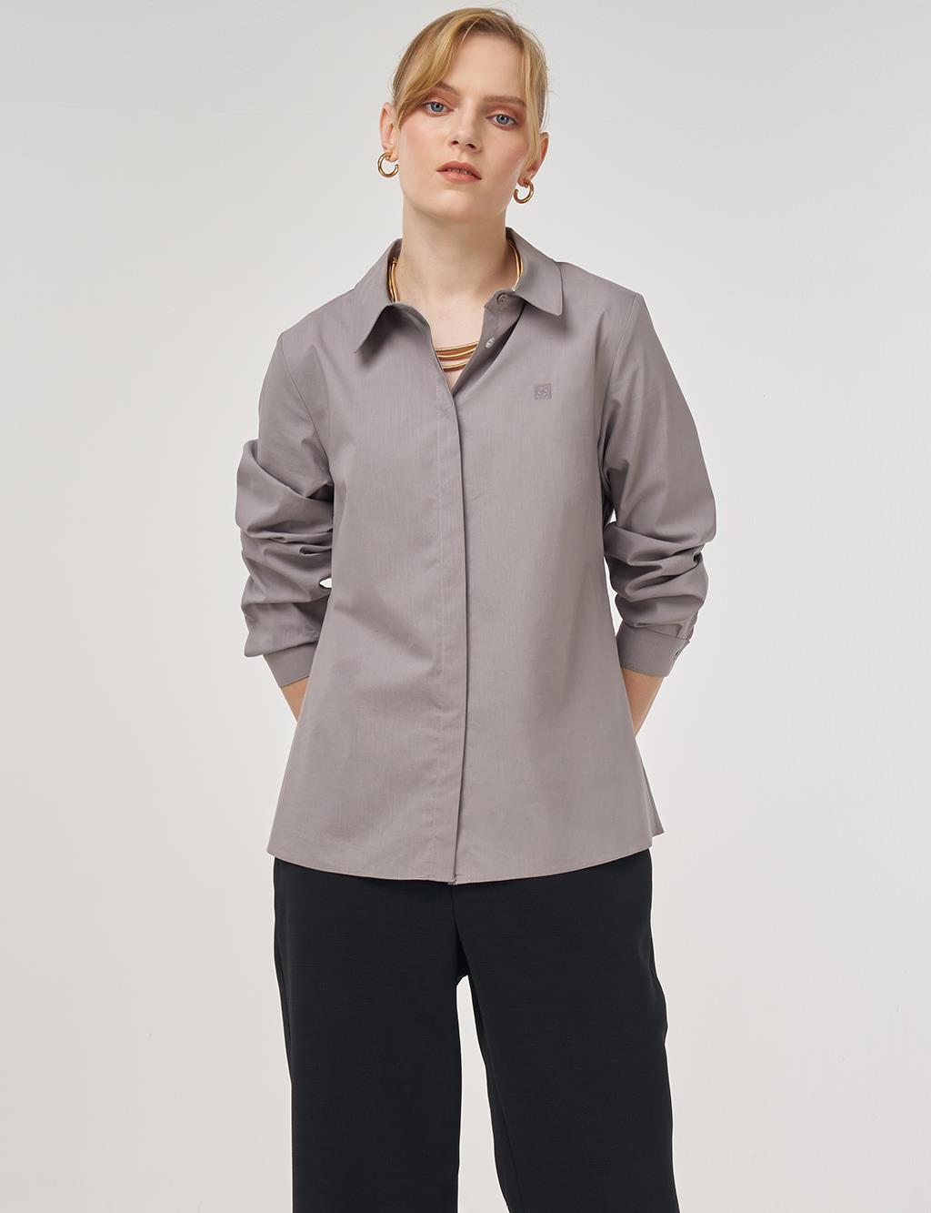 Shirt Collar Poplin Tunic in Light Grey