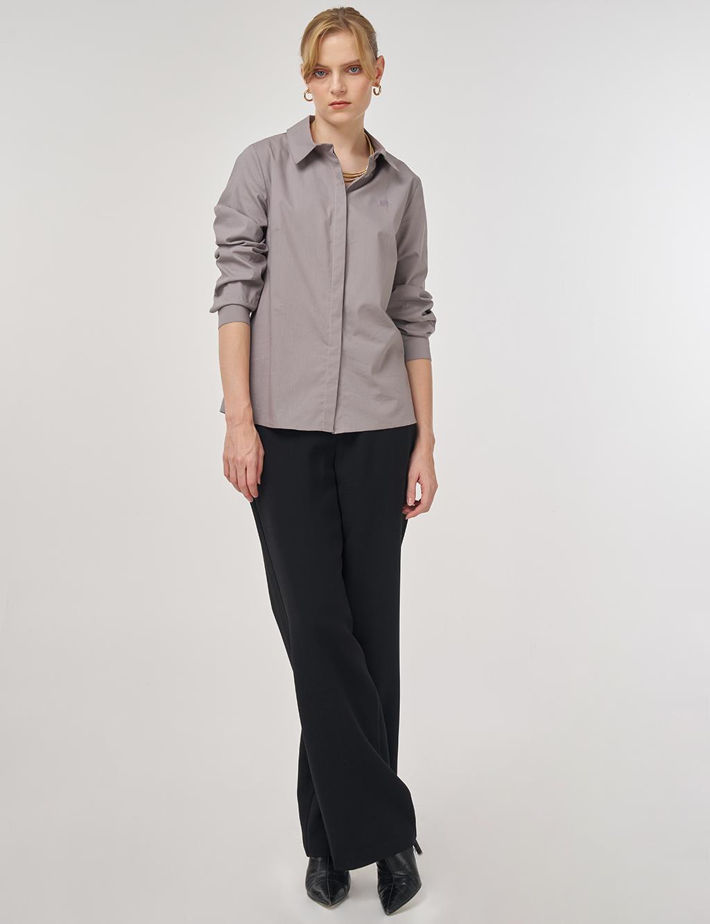 Shirt Collar Poplin Tunic in Light Grey