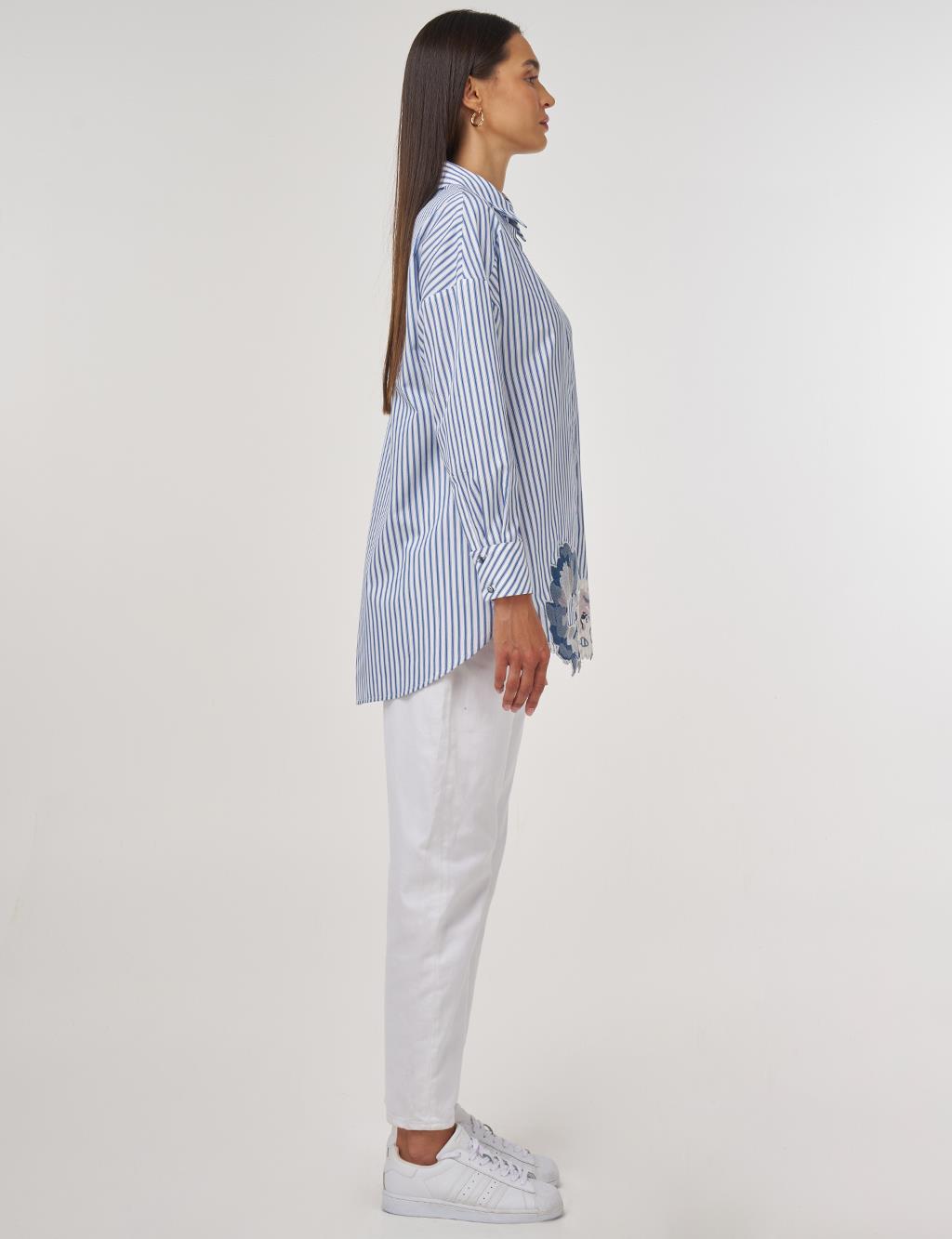 Embroidery-Appliquéd Cotton Tunic Indigo 