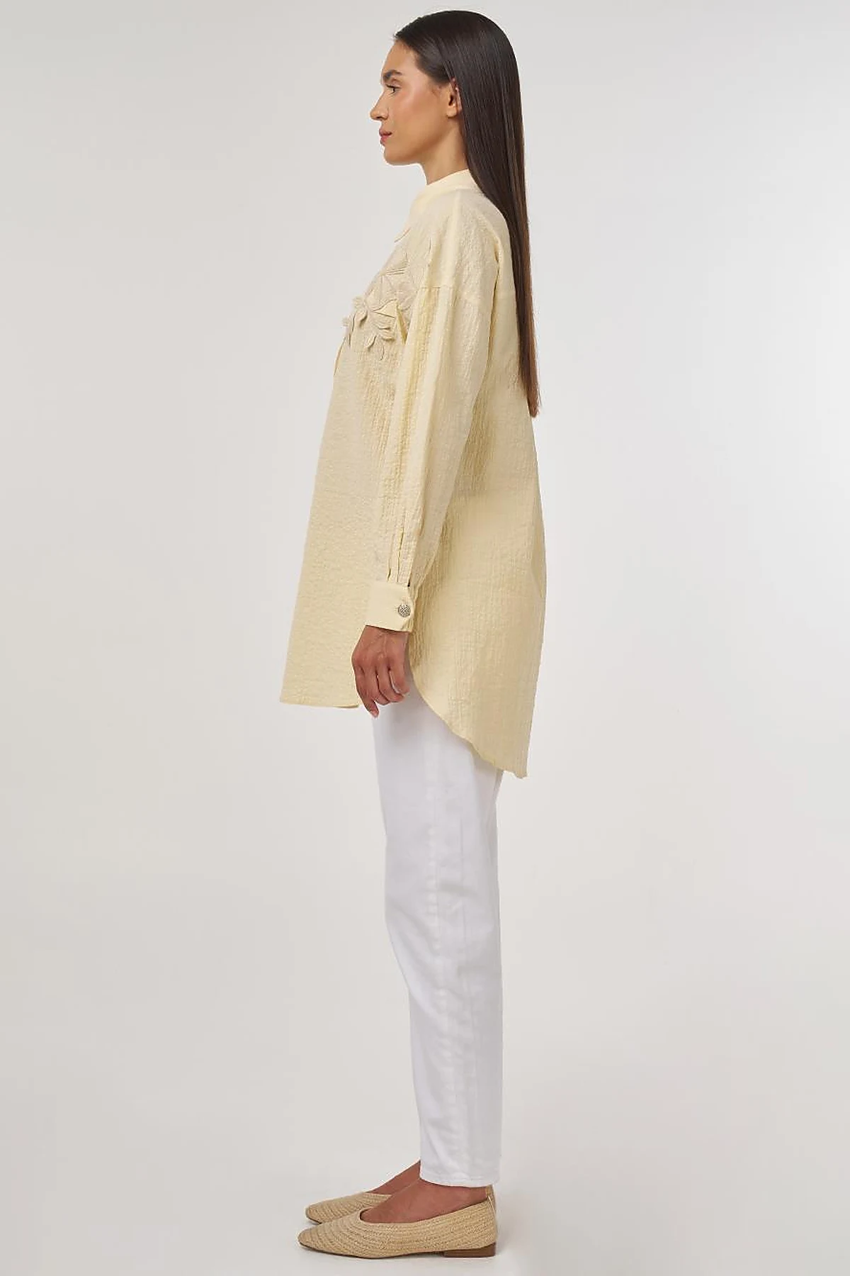 Flap-Pocket Cotton Blouse Light Yellow