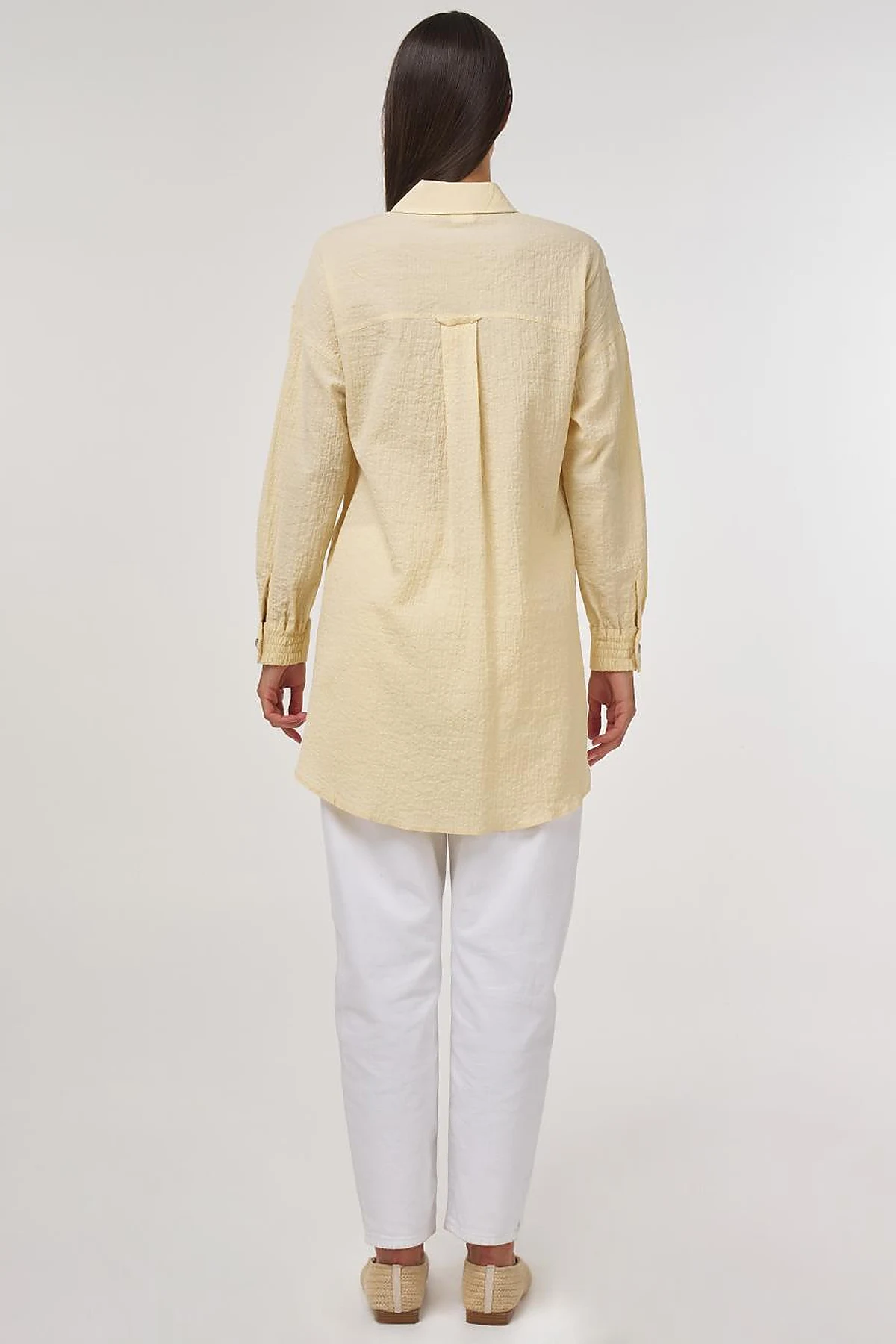 Flap-Pocket Cotton Blouse Light Yellow