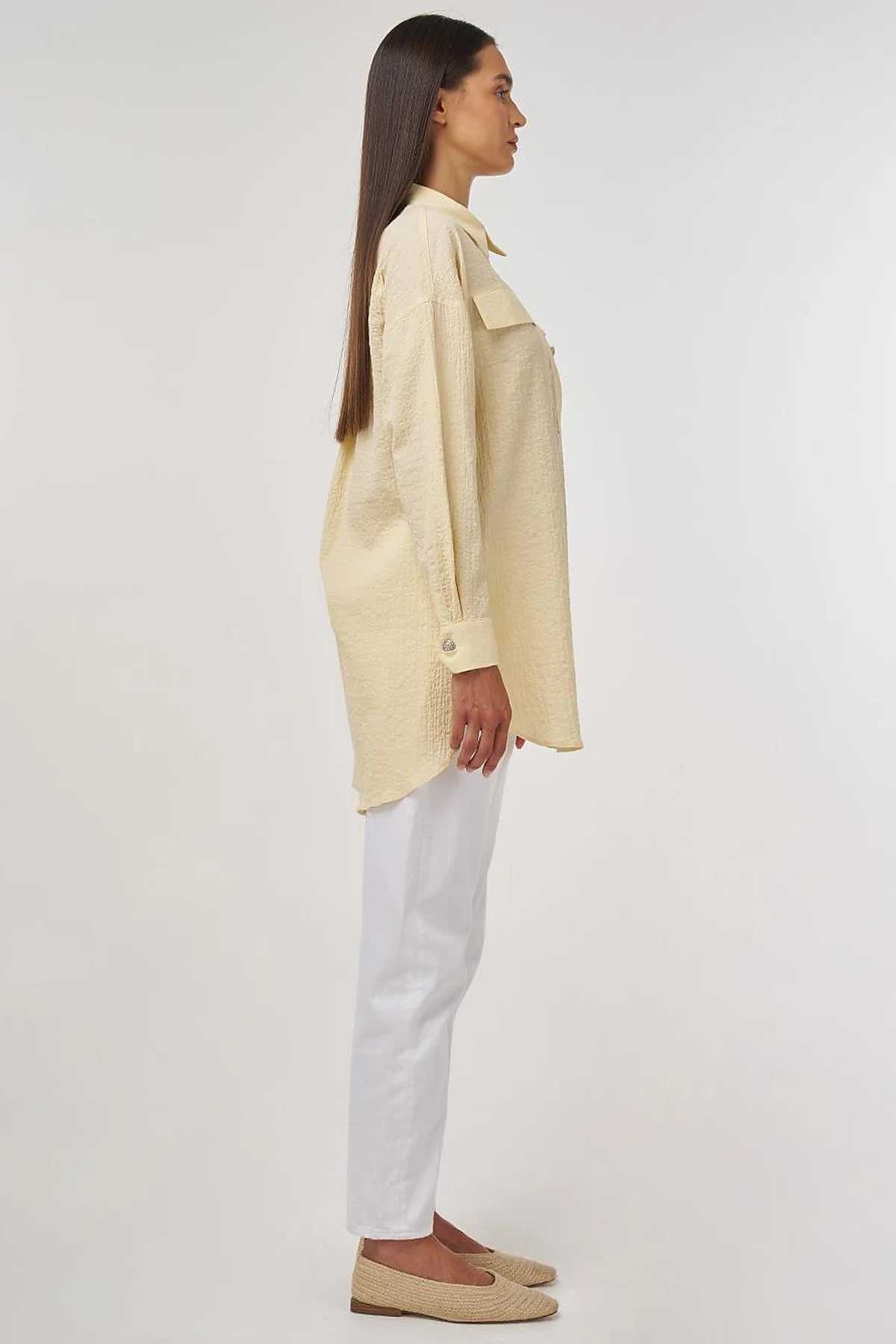 Flap-Pocket Cotton Blouse Light Yellow