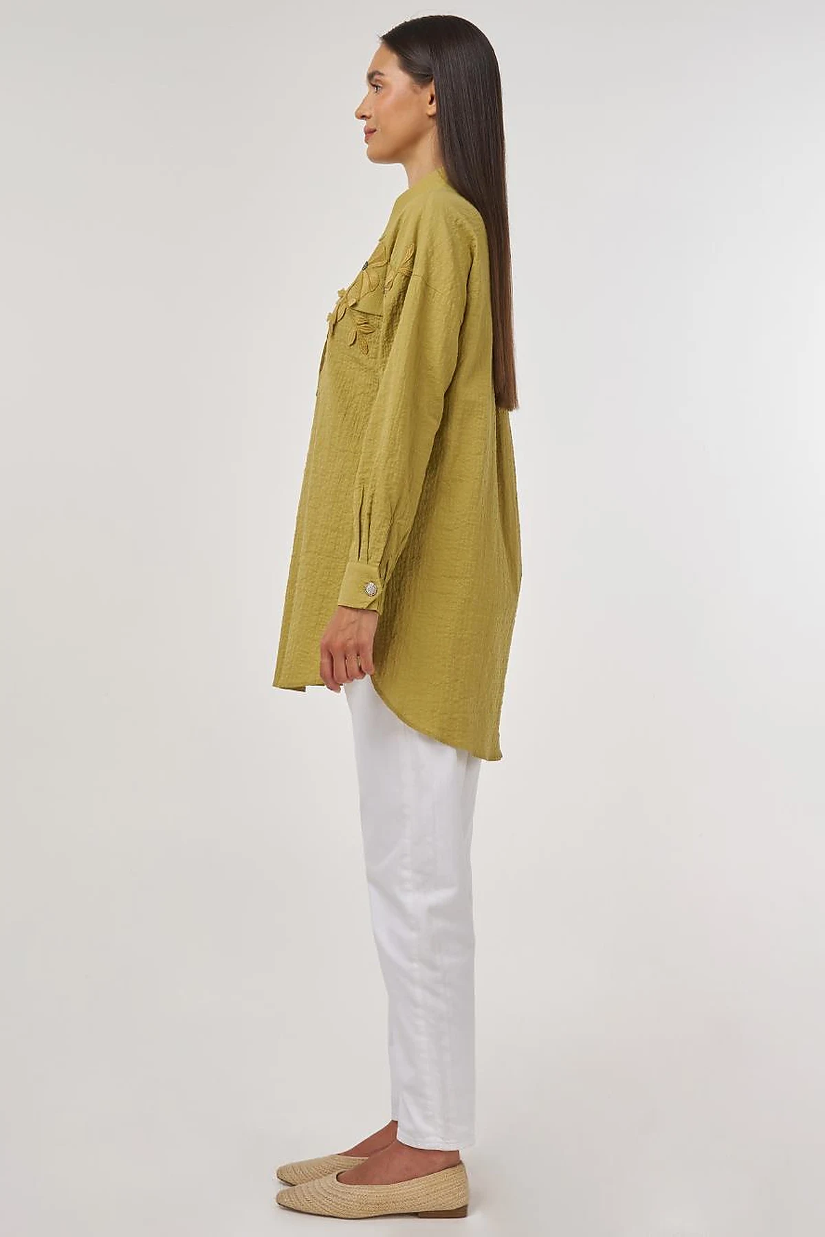 Flap-Pocket Cotton Blouse Khaki
