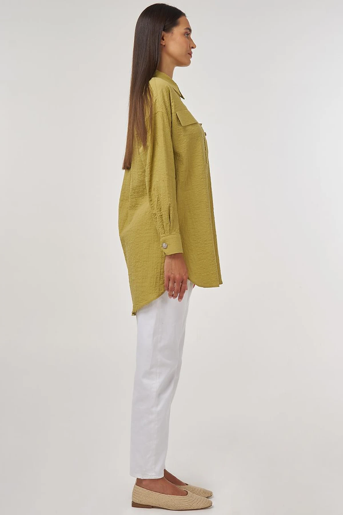 Flap-Pocket Cotton Blouse Khaki