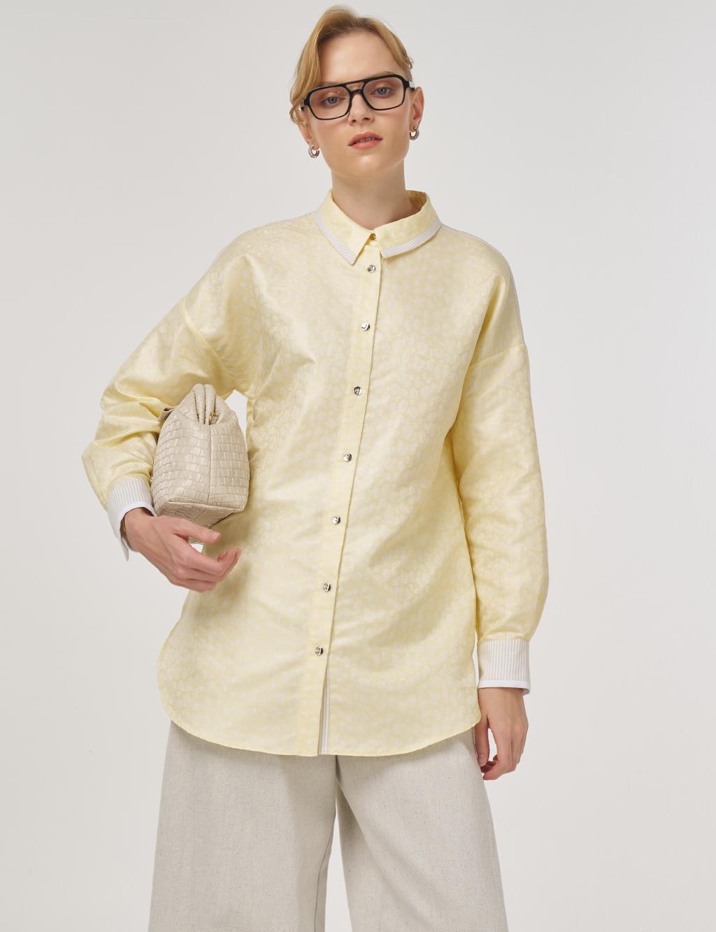 Fabric-Paneled Jacquard Tunic Light Yellow