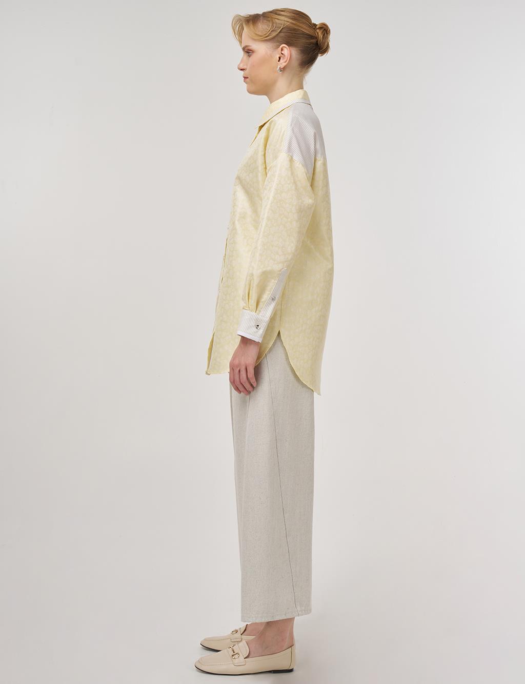 Fabric-Paneled Jacquard Tunic Light Yellow