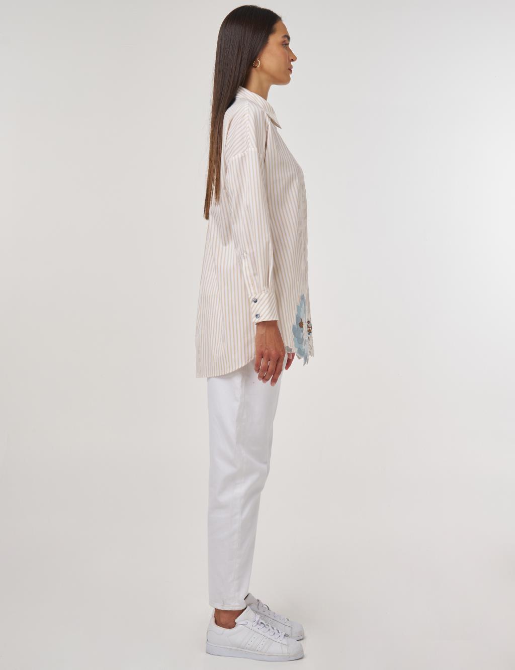Embroidery-Appliquéd Cotton Tunic Beige