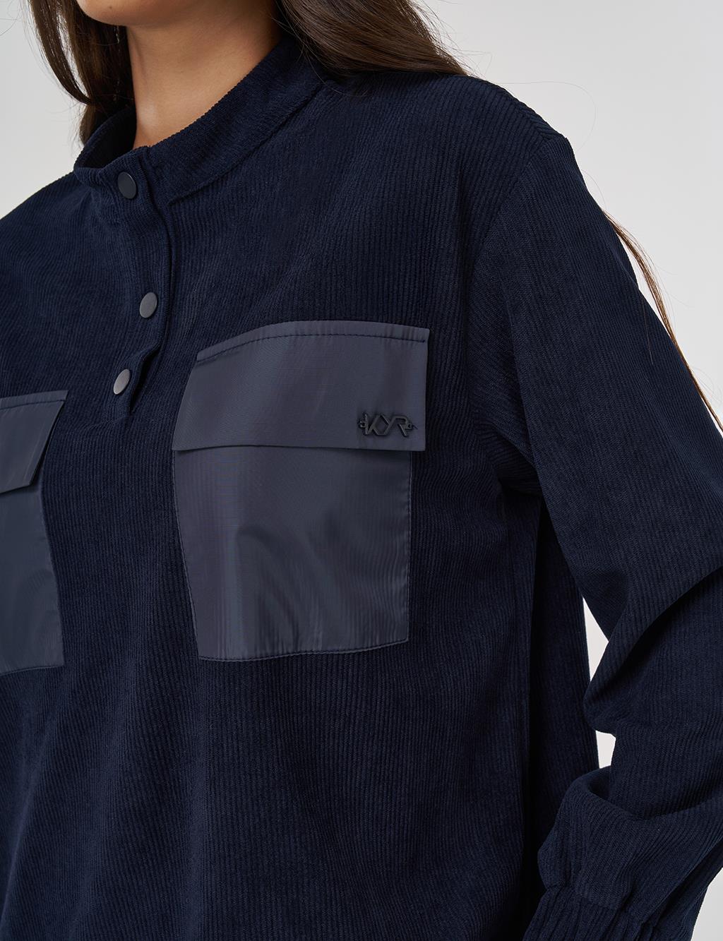 Double-Pocket Velvet Sweatshirt Dark Navy