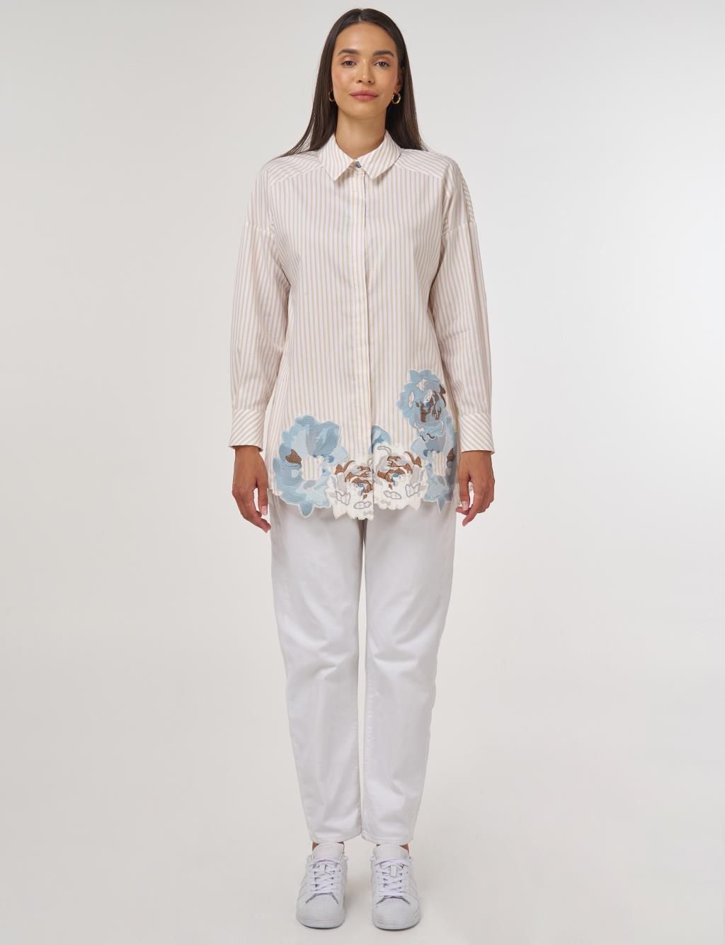 Embroidery-Appliquéd Cotton Tunic Beige