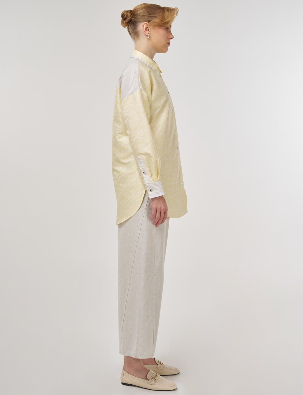 Fabric-Paneled Jacquard Tunic Light Yellow