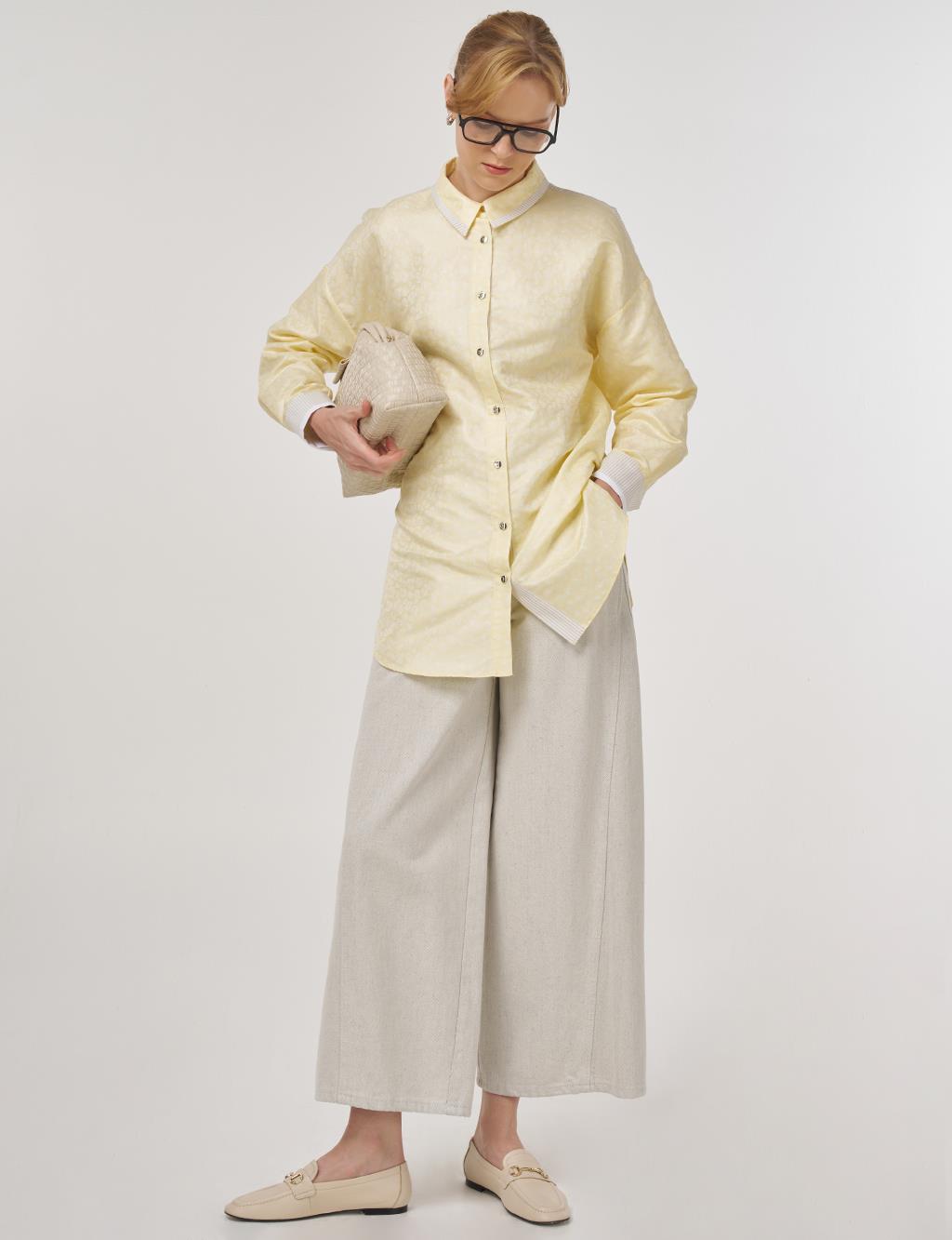 Fabric-Paneled Jacquard Tunic Light Yellow