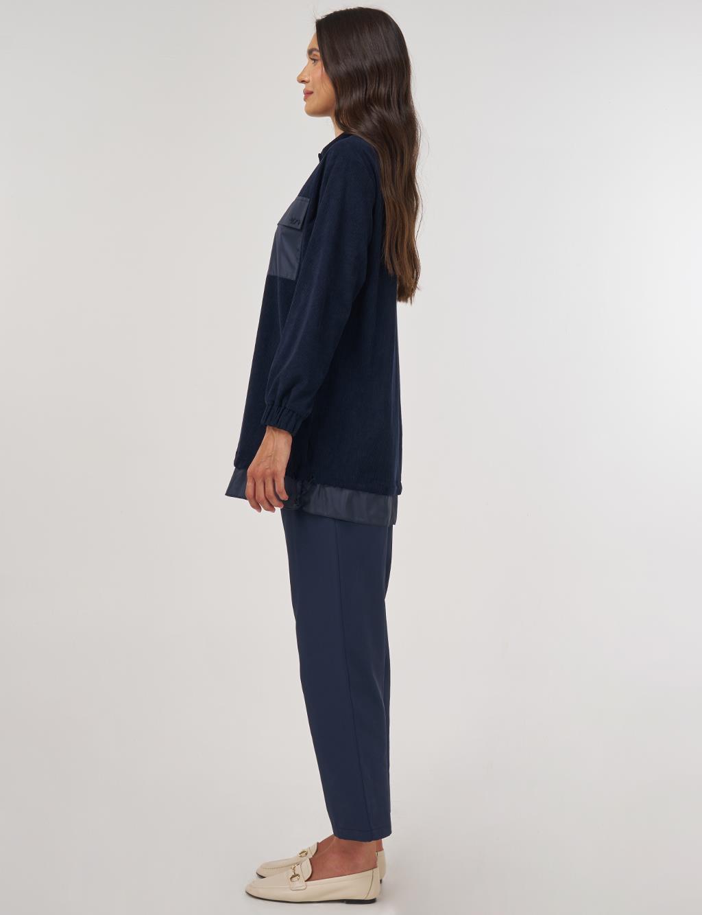 Double-Pocket Velvet Sweatshirt Dark Navy