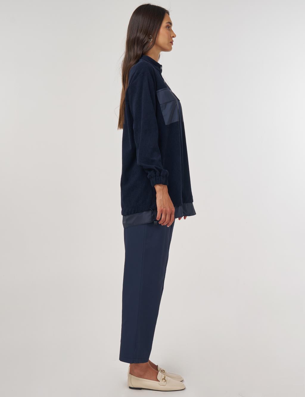 Double-Pocket Velvet Sweatshirt Dark Navy
