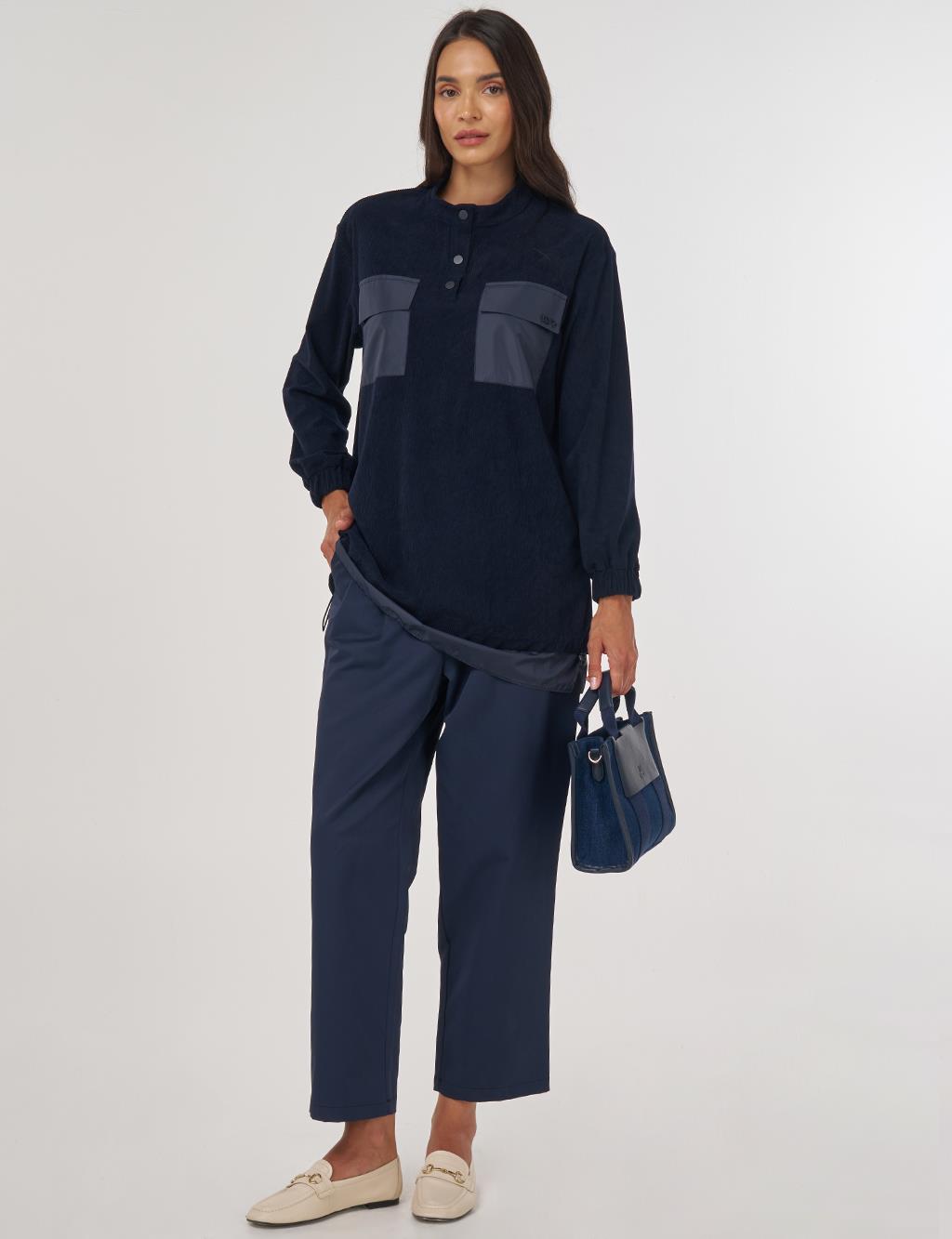 Double-Pocket Velvet Sweatshirt Dark Navy