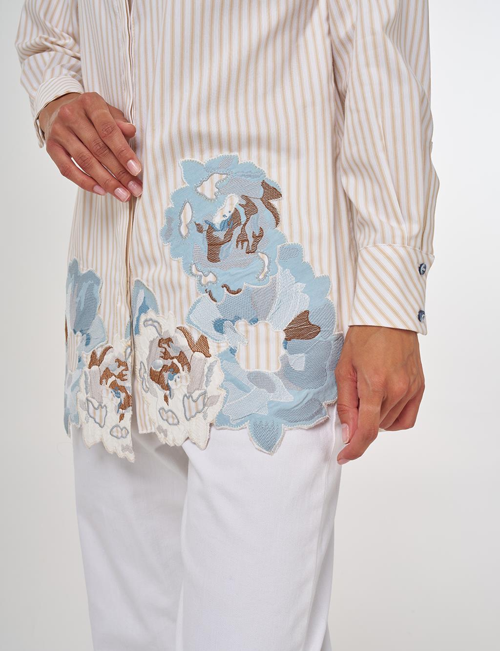 Embroidery-Appliquéd Cotton Tunic Beige