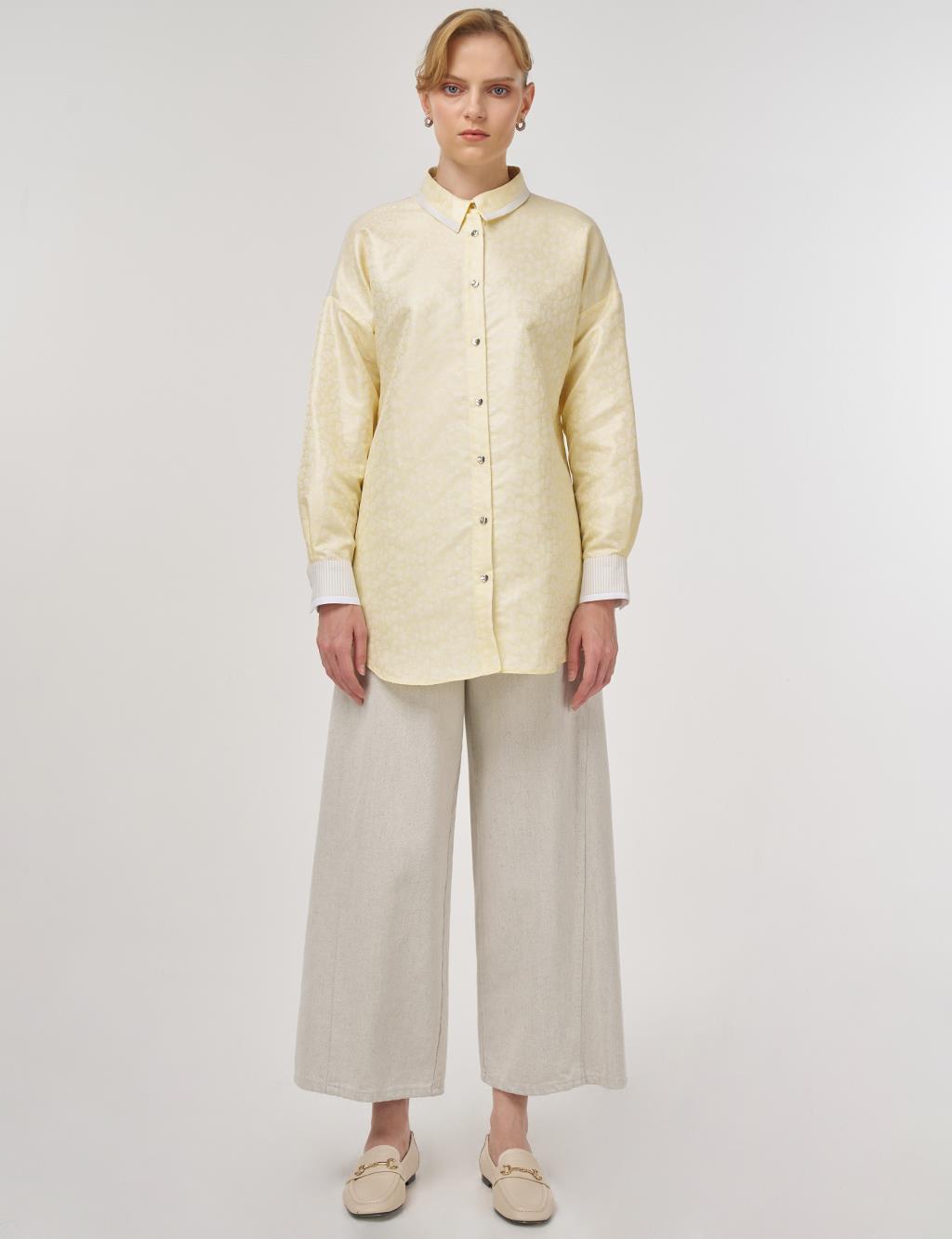 Fabric-Paneled Jacquard Tunic Light Yellow
