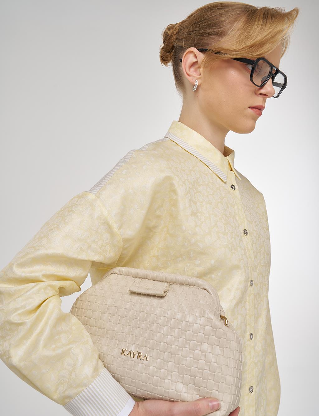 Fabric-Paneled Jacquard Tunic Light Yellow