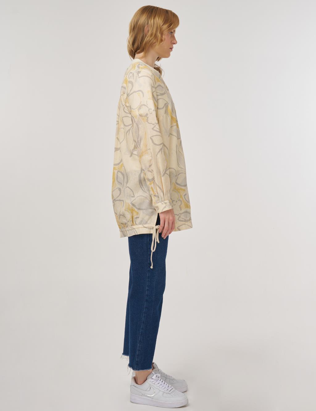 Abstract Pattern Cotton-Linen Tunic Cream