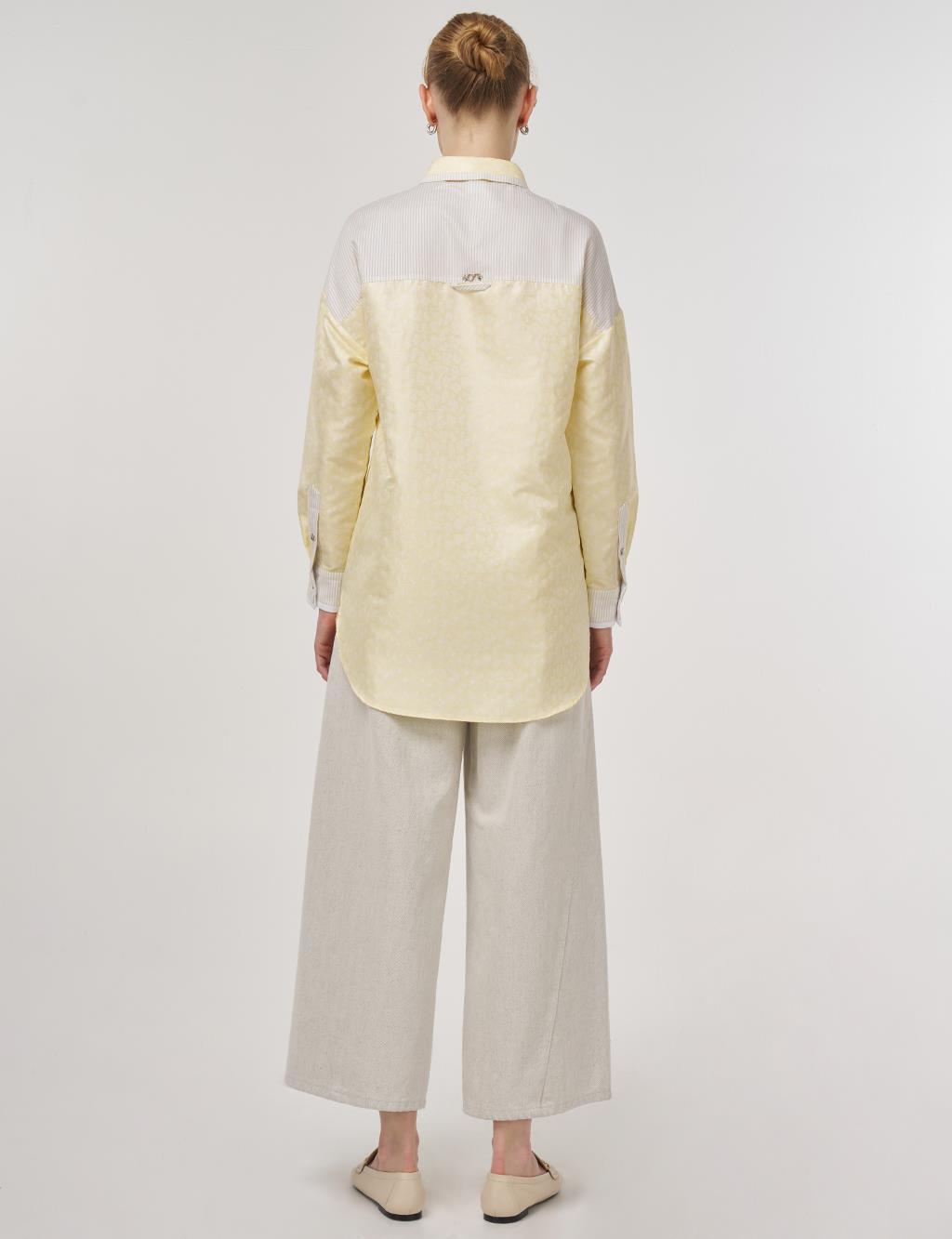 Fabric-Paneled Jacquard Tunic Light Yellow