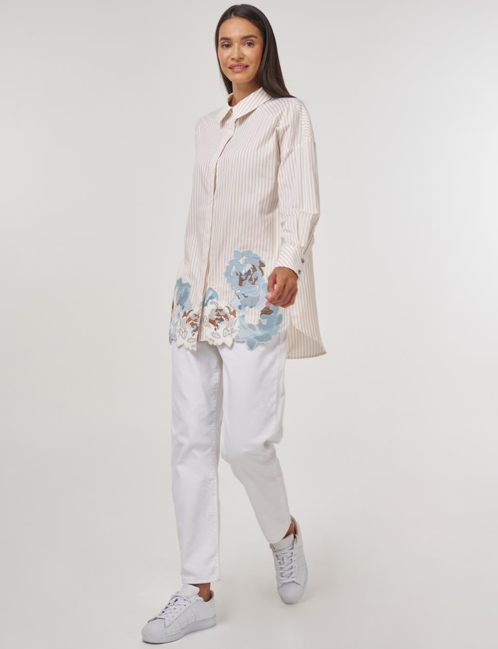 Embroidery-Appliquéd Cotton Tunic Beige