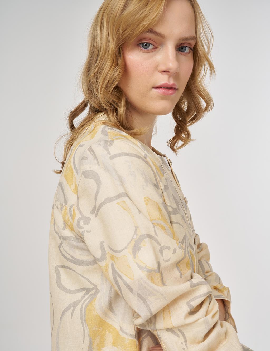Abstract Pattern Cotton-Linen Tunic Cream