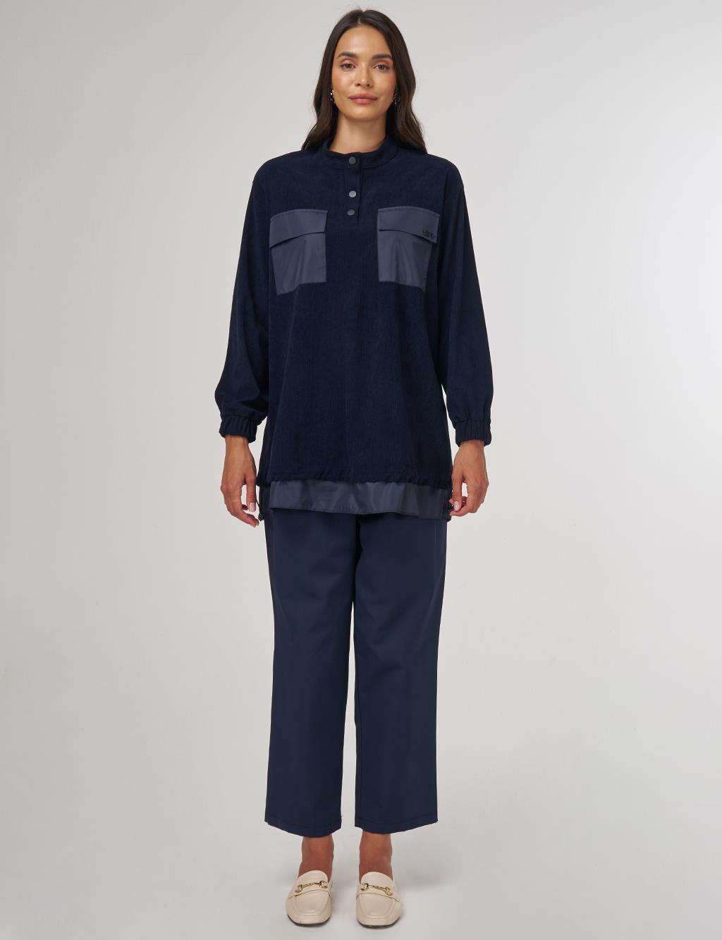 Double-Pocket Velvet Sweatshirt Dark Navy