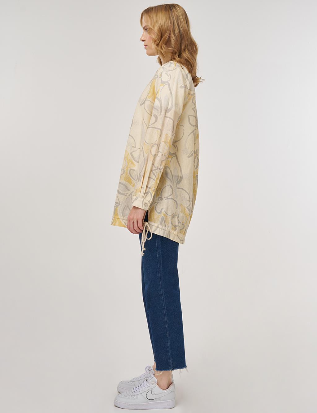 Abstract Pattern Cotton-Linen Tunic Cream