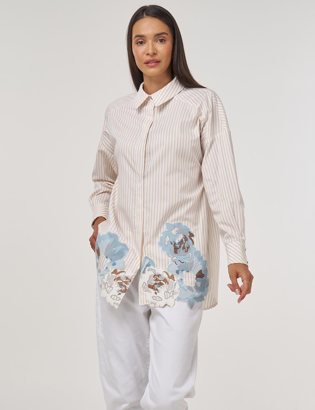 Embroidery-Appliquéd Cotton Tunic Beige