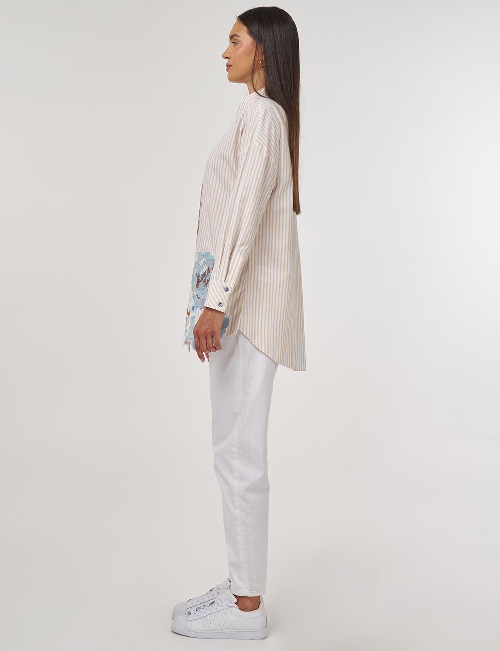 Embroidery-Appliquéd Cotton Tunic Beige