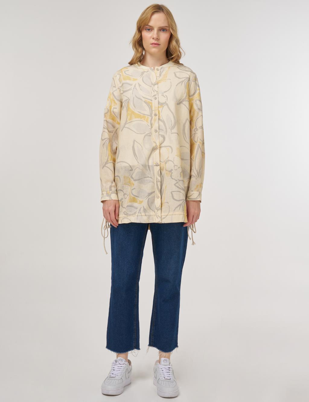 Abstract Pattern Cotton-Linen Tunic Cream