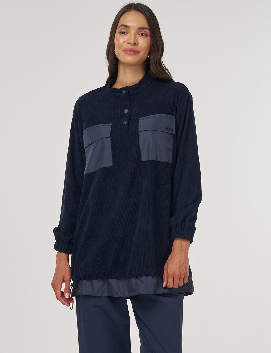 Double-Pocket Velvet Sweatshirt Dark Navy