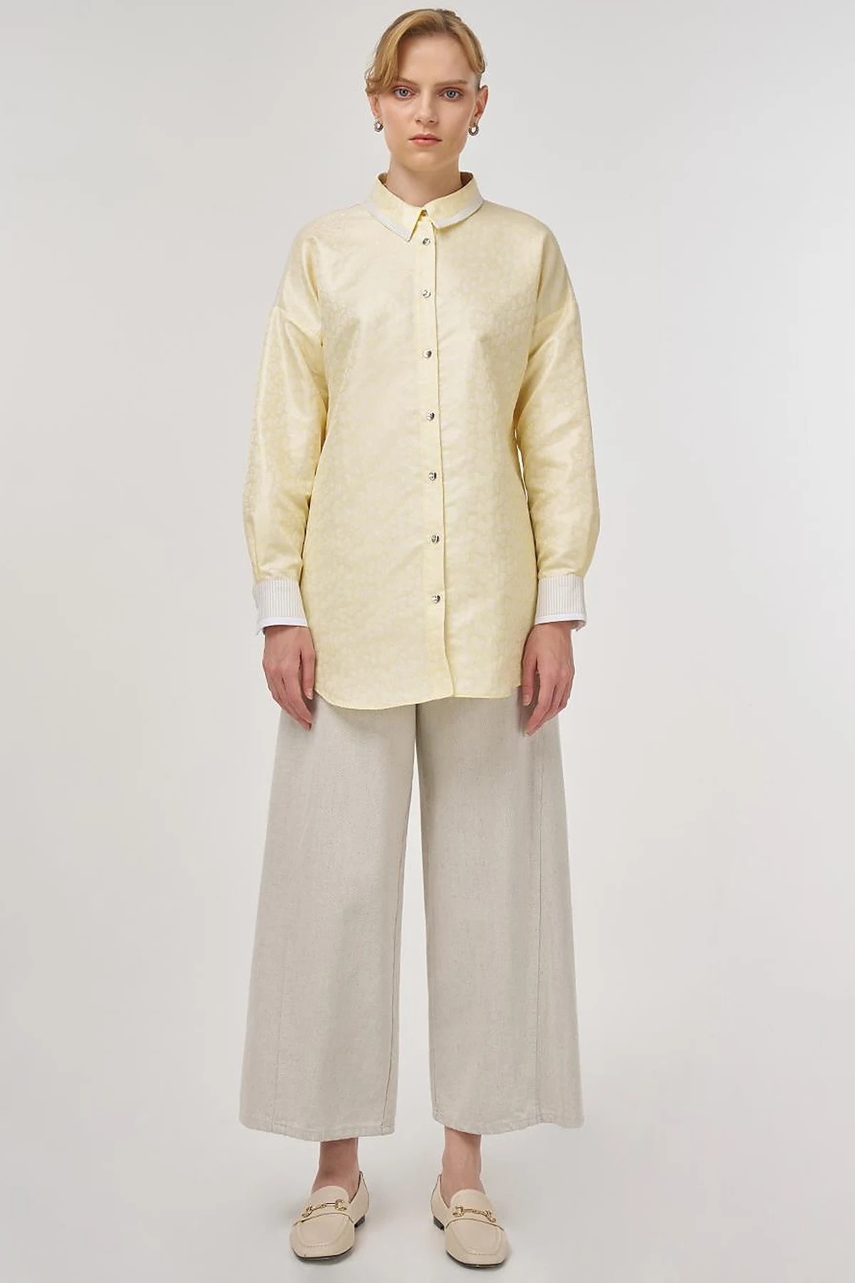 Fabric-Paneled Jacquard Tunic Light Yellow