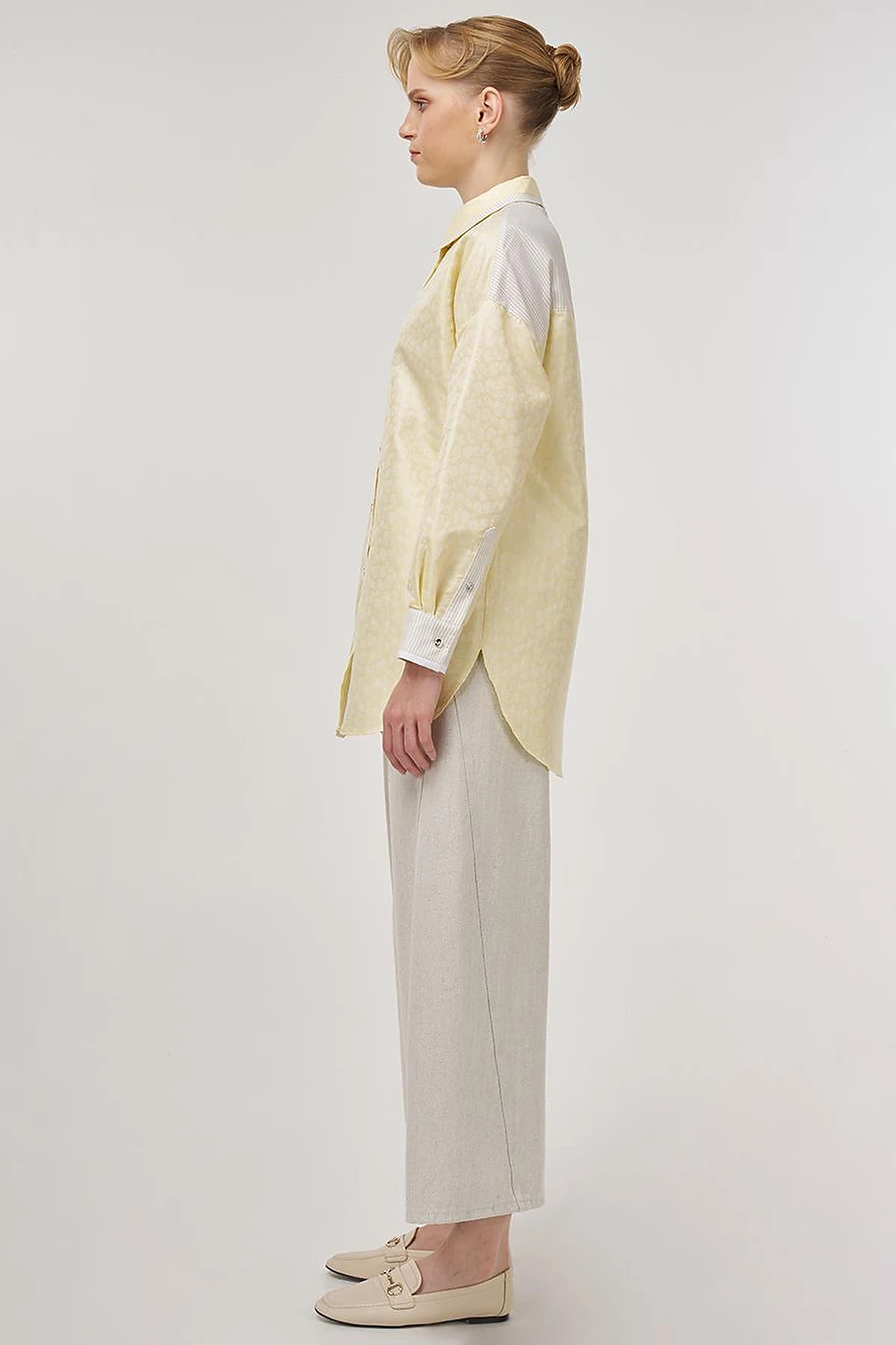 Fabric-Paneled Jacquard Tunic Light Yellow