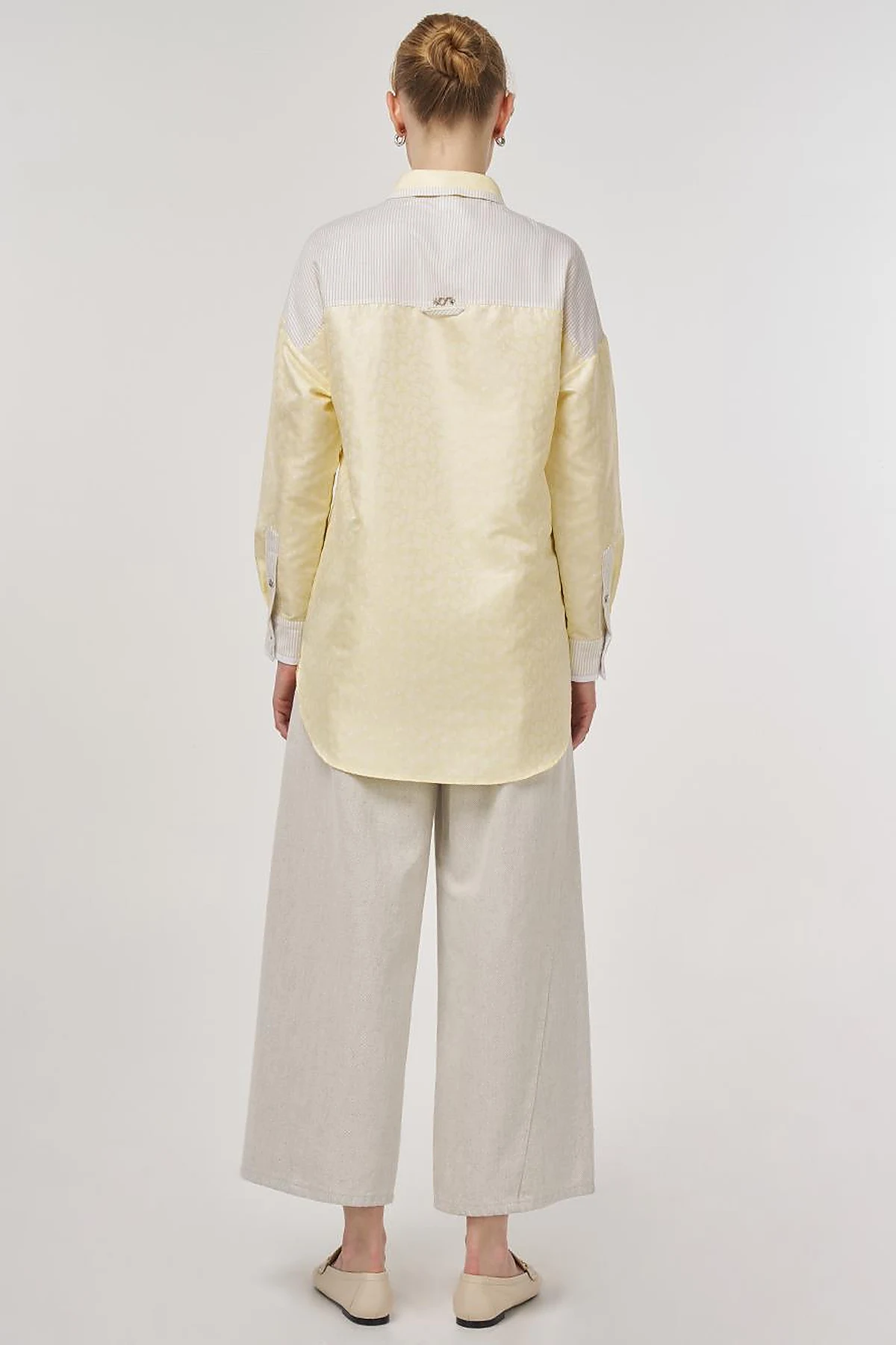 Fabric-Paneled Jacquard Tunic Light Yellow