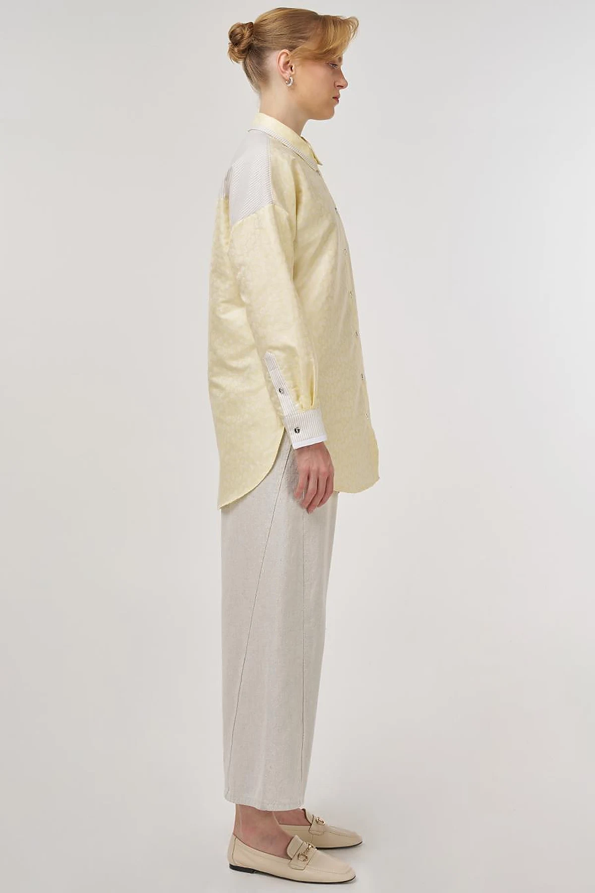 Fabric-Paneled Jacquard Tunic Light Yellow