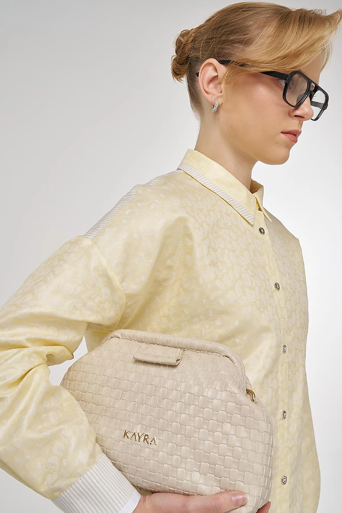 Fabric-Paneled Jacquard Tunic Light Yellow